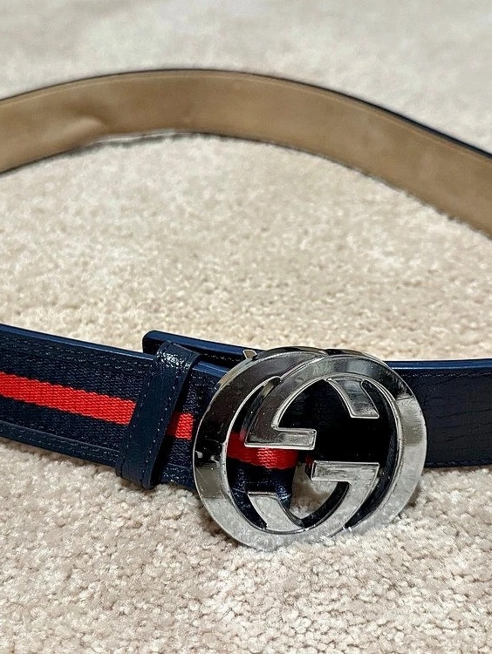 Gucci Interlocking G Web Stripe Belt Black & Red Waist 39